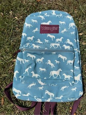 Wrangler Horse Print Backpack Blue Western Cowgirl School Travel Bag New